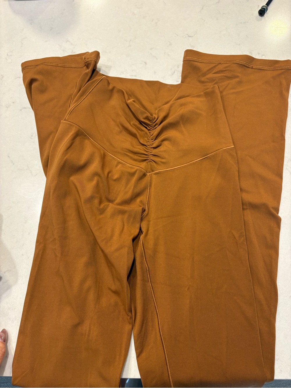Aerie High-Rise Ruched Front Wide-Leg Pants & Sports Bra — Rust